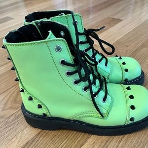 Anarchic Gothic Lime Green Studded Boots - Size 8